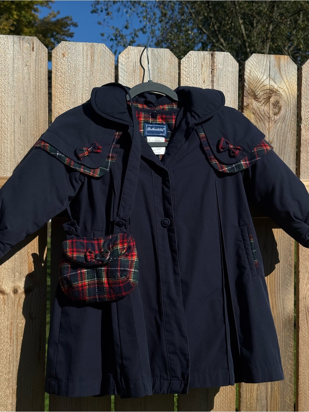 Vintage Rothschild Pea Coat Size 4T 4 Tartan Plaid Lined Hooded with Purse 90’s